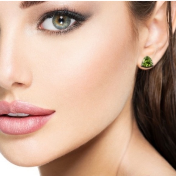 Peridot Sterling Silver Trillion Stud Earrings - Picture 2 of 12